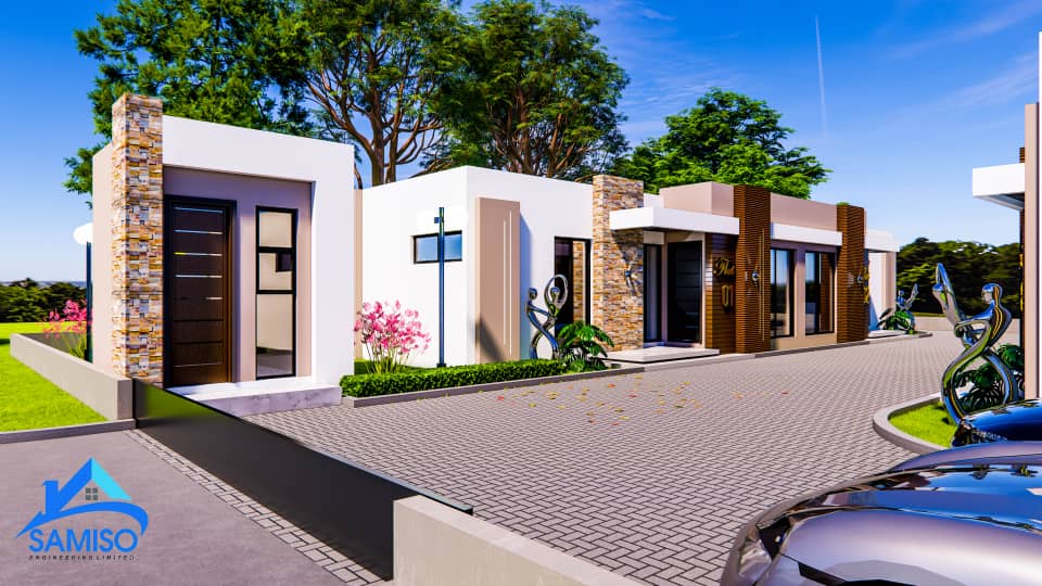 1 x 2 Two bedroom Flats @ K896,597.8 while Complete Construction @ K1,483,300.00 Each unit  has the following features   1.Master Bedroom Suite     -Walk in Closet    -Bath/Wc 2.One bedrooms -Self Contained 3. Communal Wc 4.Opening plan Modern Kitchen      -Lounge     -Dinning      -Kitchen  5.Pantry 6.Front Porch